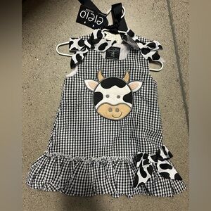 Mud Pie Black and White Gingham Dress with Cow Print